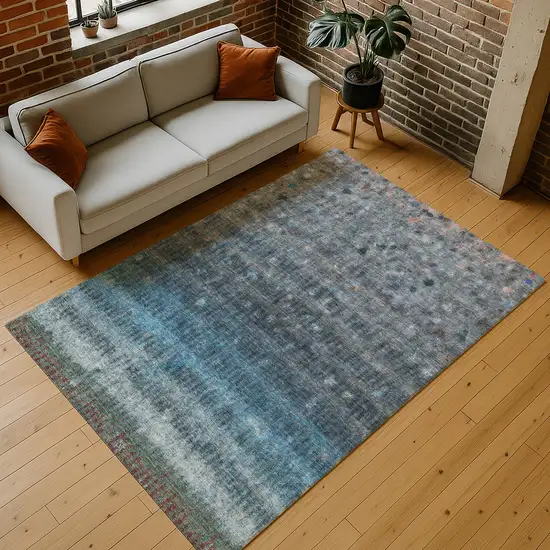 Blue And Gray Striped Washable Indoor Outdoor Area Rug Photo 9