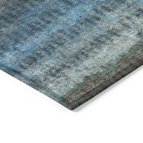 Blue And Gray Striped Washable Indoor Outdoor Area Rug Photo 6