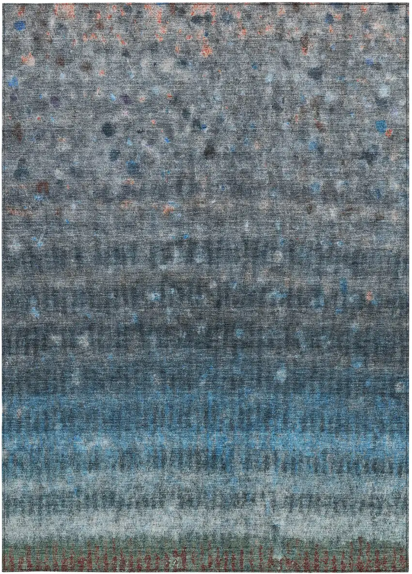 Blue And Gray Striped Washable Indoor Outdoor Area Rug Photo 4