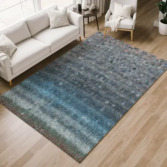 Blue And Gray Striped Washable Indoor Outdoor Area Rug Photo 9