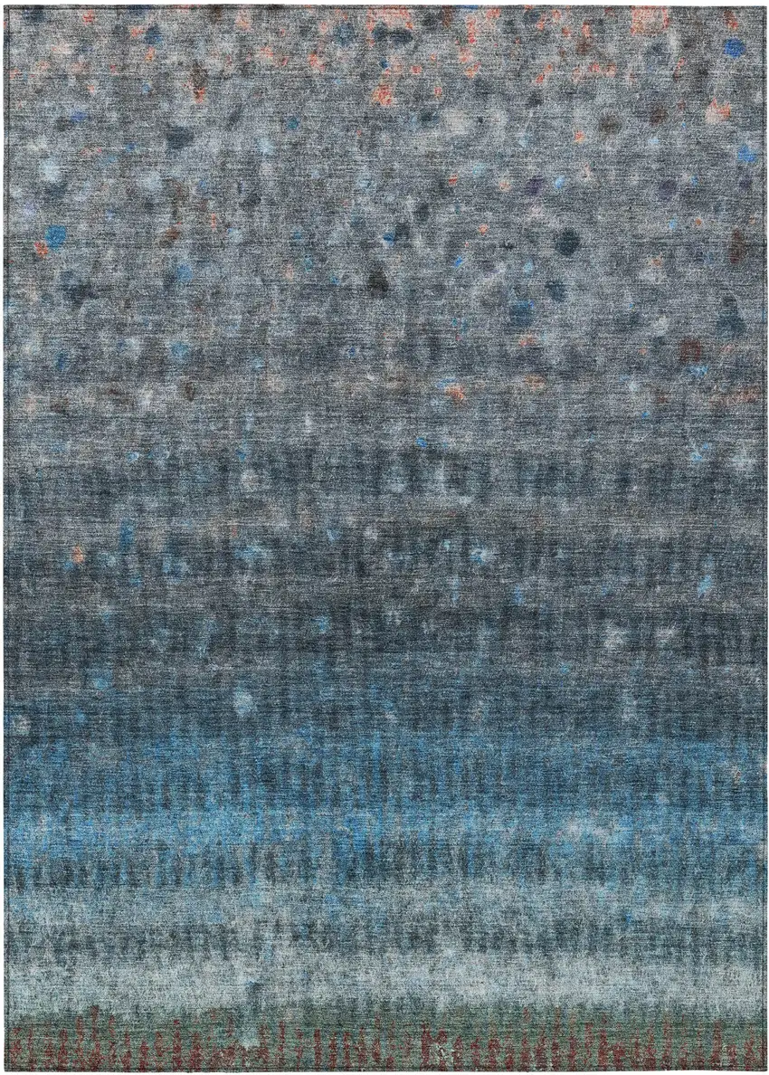 Blue And Gray Striped Washable Indoor Outdoor Area Rug Photo 2