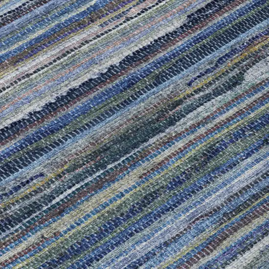 Blue And Gray Striped Washable Indoor Outdoor Area Rug Photo 6