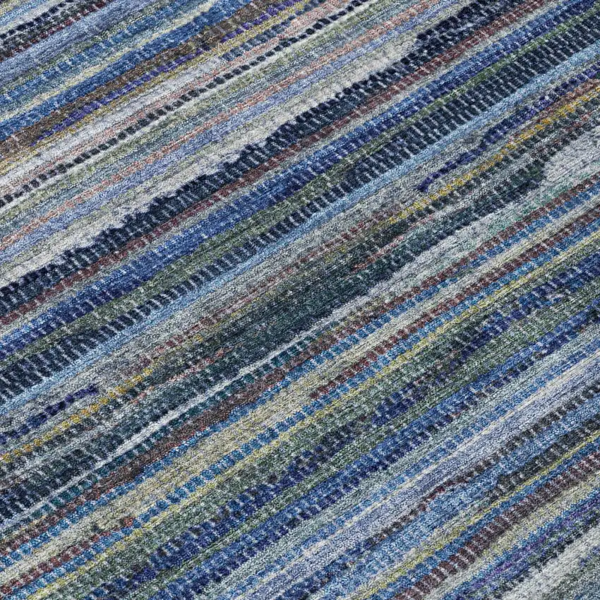 Blue And Gray Striped Washable Indoor Outdoor Area Rug Photo 6