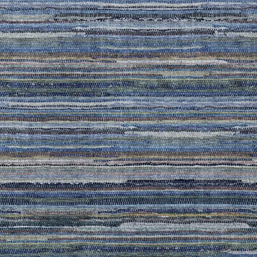 Blue And Gray Striped Washable Indoor Outdoor Area Rug Photo 3