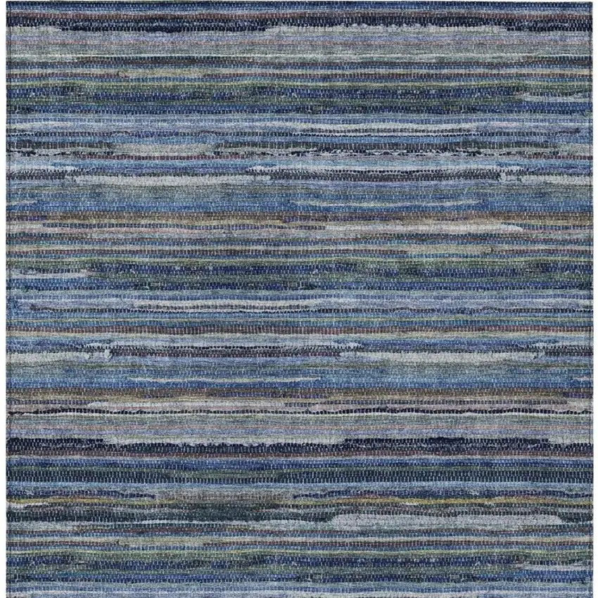 Blue And Gray Striped Washable Indoor Outdoor Area Rug Photo 4