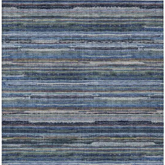 Blue And Gray Striped Washable Indoor Outdoor Area Rug Photo 4