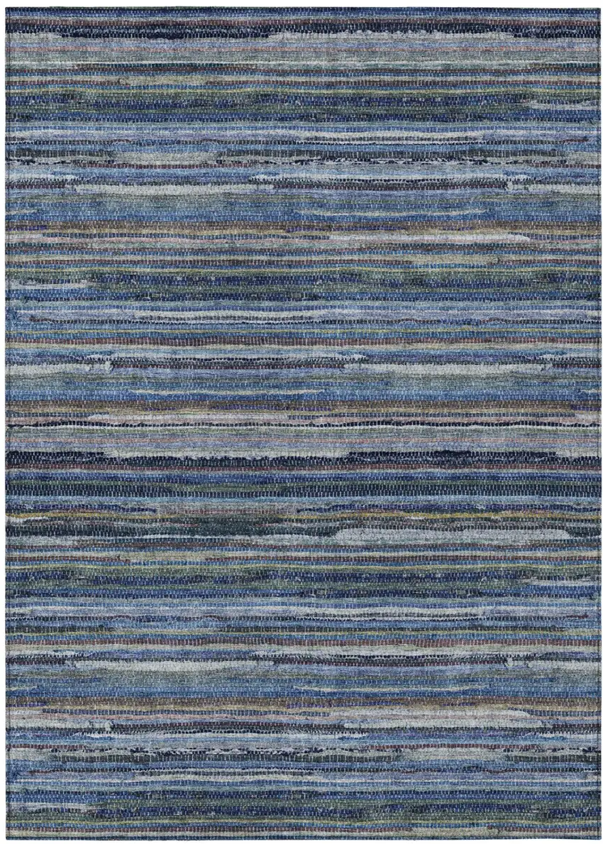 Blue And Gray Striped Washable Indoor Outdoor Area Rug Photo 2