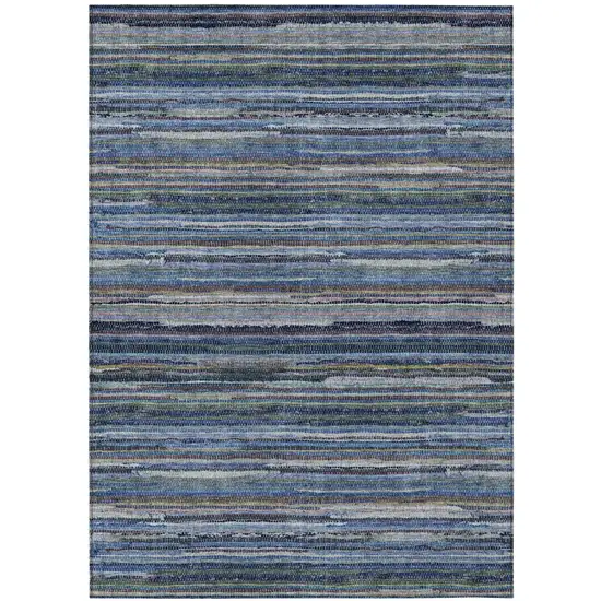 Blue And Gray Striped Washable Indoor Outdoor Area Rug Photo 2