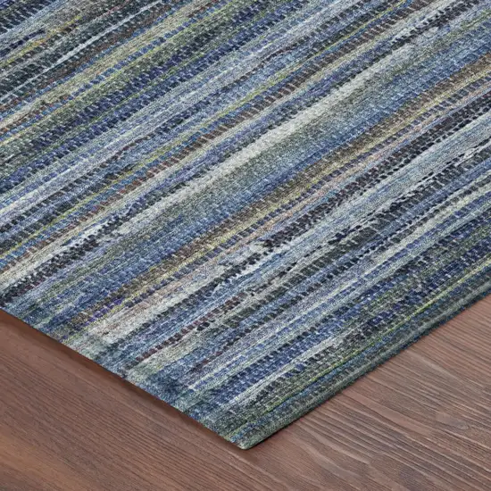 Blue And Gray Striped Washable Indoor Outdoor Area Rug Photo 5