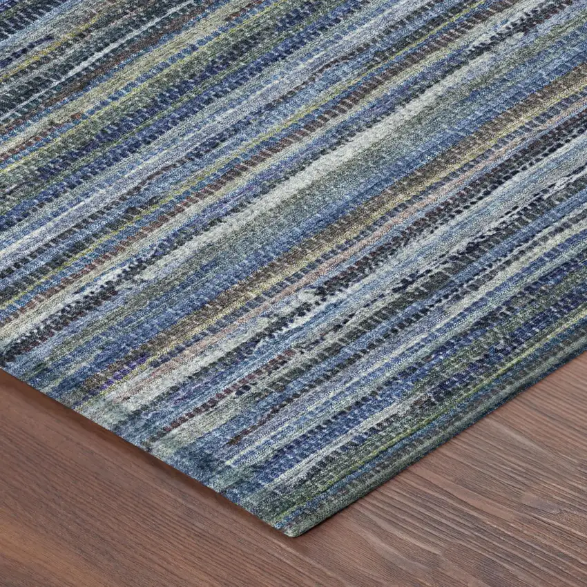 Blue And Gray Striped Washable Indoor Outdoor Area Rug Photo 5