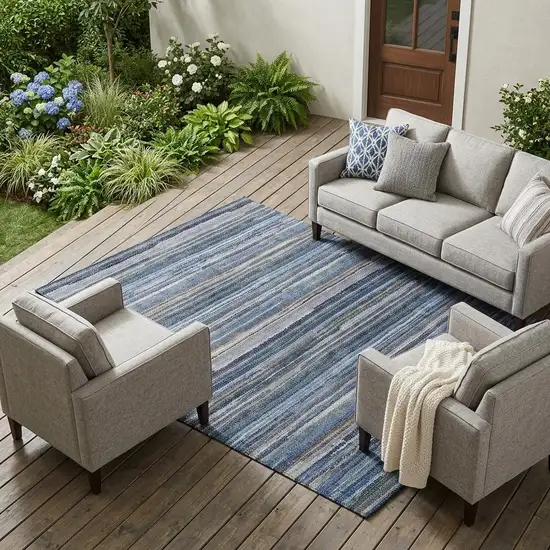 Blue And Gray Striped Washable Indoor Outdoor Area Rug Photo 1