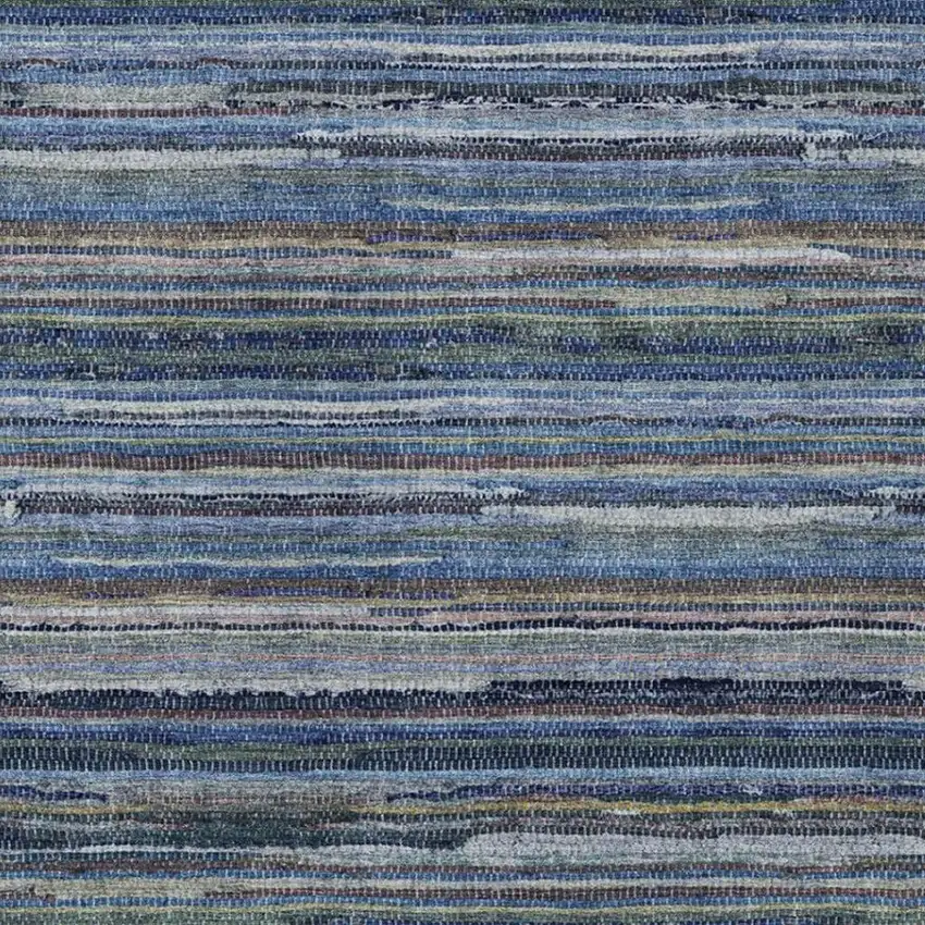 Blue And Gray Striped Washable Indoor Outdoor Area Rug Photo 3