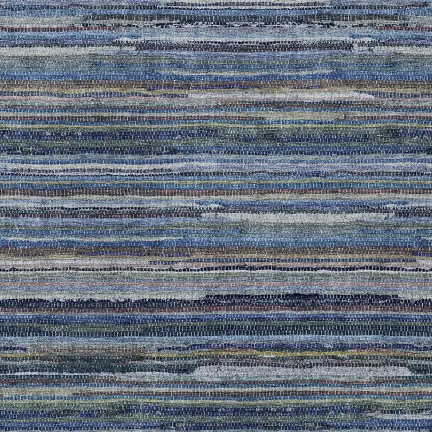 Blue And Gray Striped Washable Indoor Outdoor Area Rug Photo 3