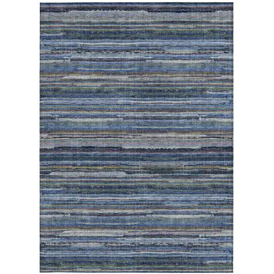 Blue And Gray Striped Washable Indoor Outdoor Area Rug Photo 4