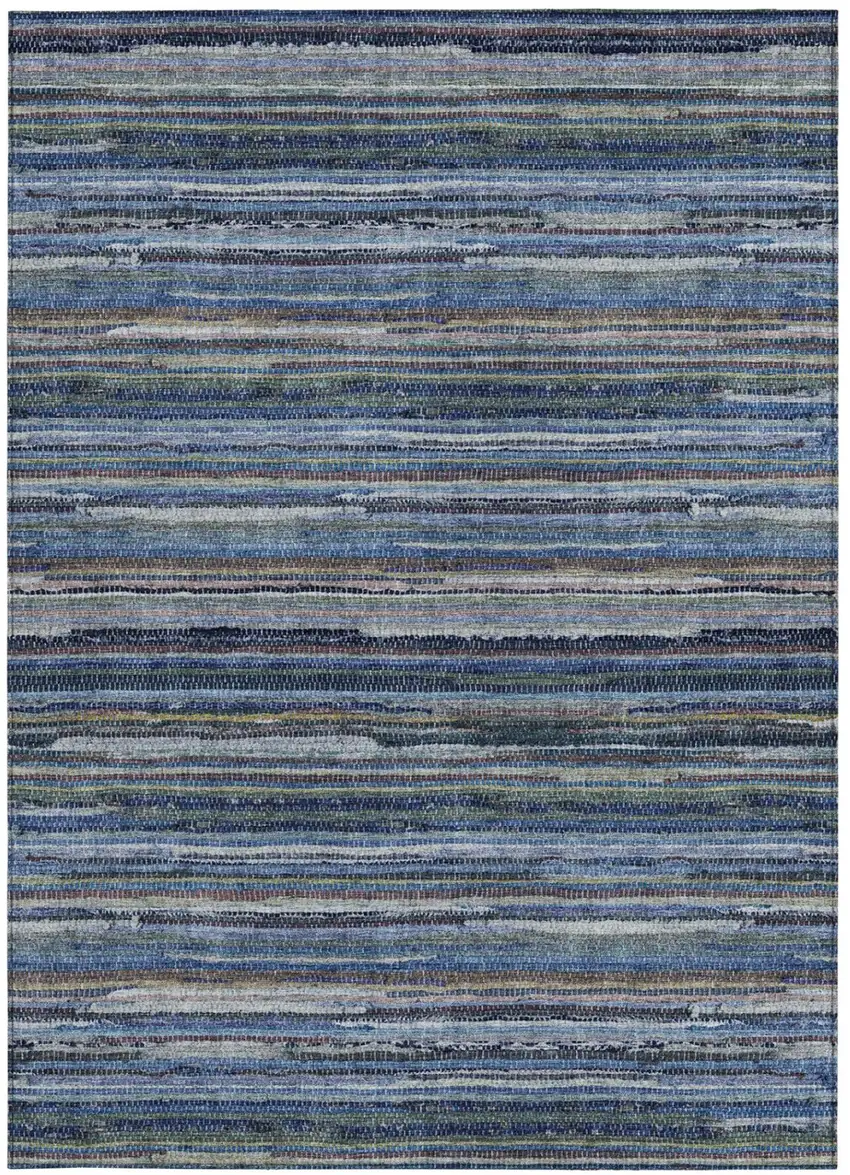 Blue And Gray Striped Washable Indoor Outdoor Area Rug Photo 4