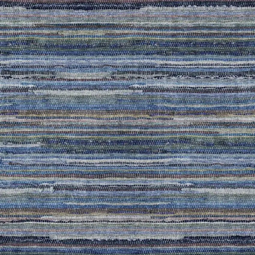 Blue And Gray Striped Washable Indoor Outdoor Area Rug Photo 3