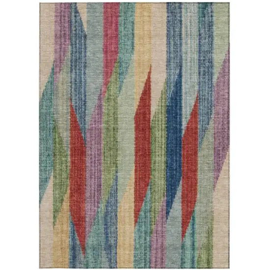 Blue And Gray Striped Washable Indoor Outdoor Area Rug Photo 4