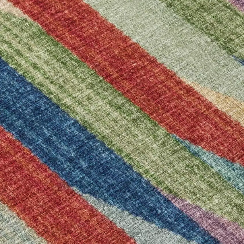 Blue And Gray Striped Washable Indoor Outdoor Area Rug Photo 6