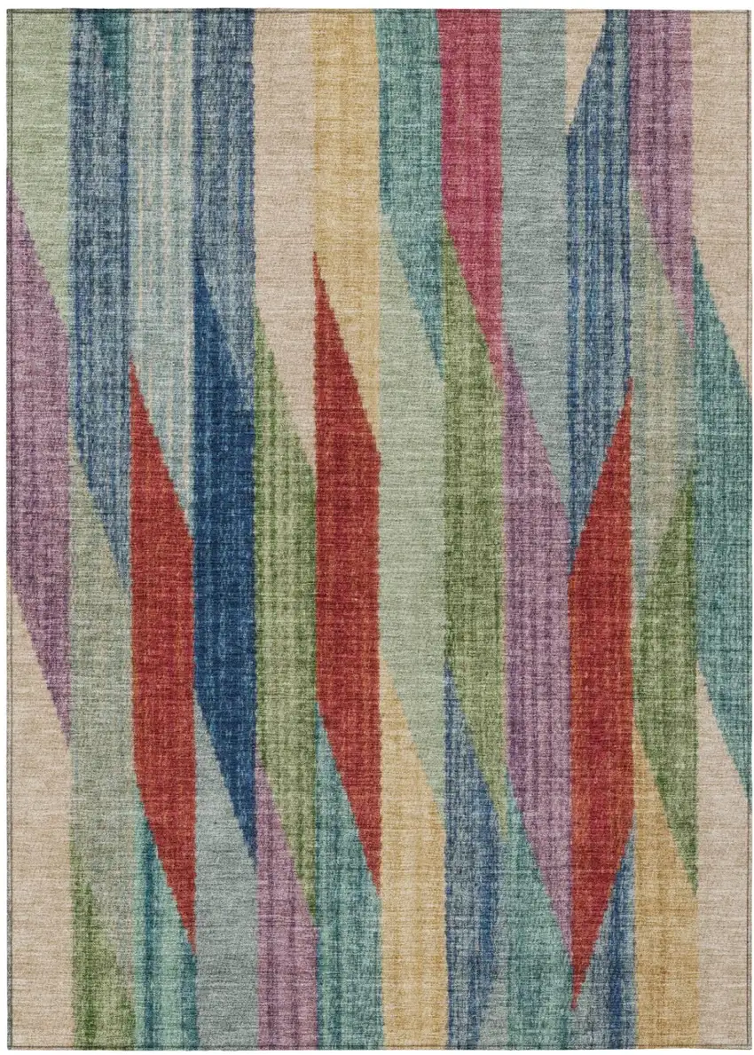 Blue And Gray Striped Washable Indoor Outdoor Area Rug Photo 2