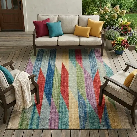 Blue And Gray Striped Washable Indoor Outdoor Area Rug Photo 1