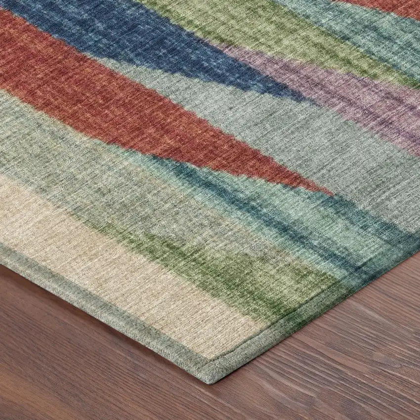 Blue And Gray Striped Washable Indoor Outdoor Area Rug Photo 5