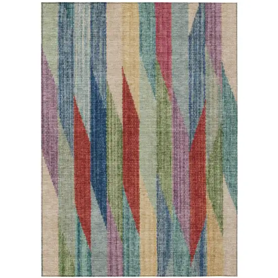 Blue And Gray Striped Washable Indoor Outdoor Area Rug Photo 2