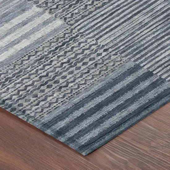Blue And Gray Striped Washable Indoor Outdoor Area Rug Photo 5