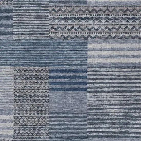 Blue And Gray Striped Washable Indoor Outdoor Area Rug Photo 3
