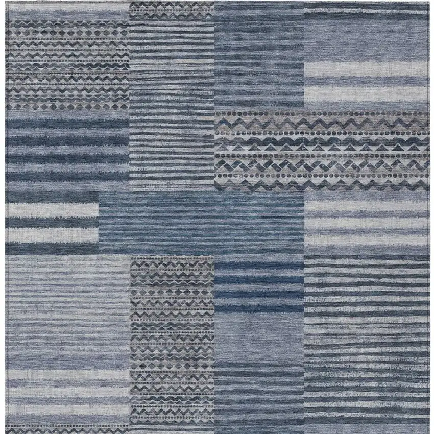 Blue And Gray Striped Washable Indoor Outdoor Area Rug Photo 4