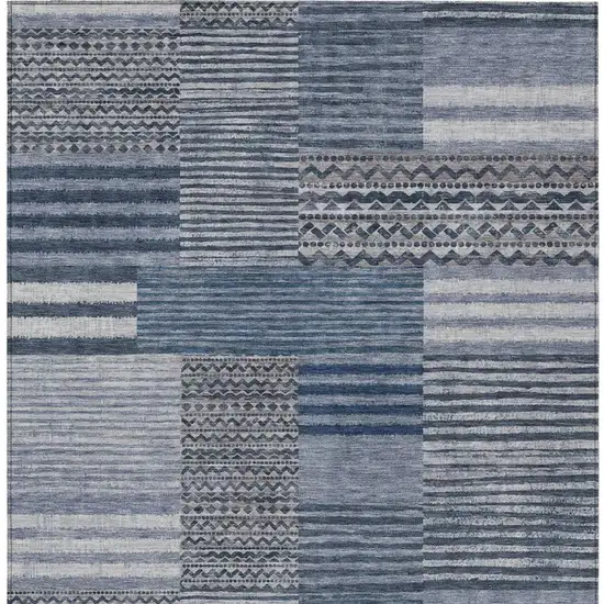 Blue And Gray Striped Washable Indoor Outdoor Area Rug Photo 4