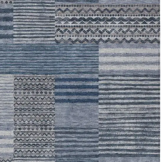Blue And Gray Striped Washable Indoor Outdoor Area Rug Photo 3