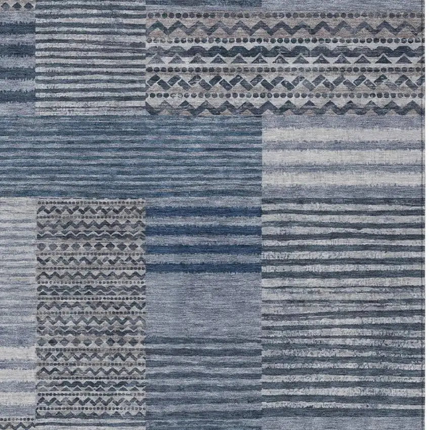 Blue And Gray Striped Washable Indoor Outdoor Area Rug Photo 3