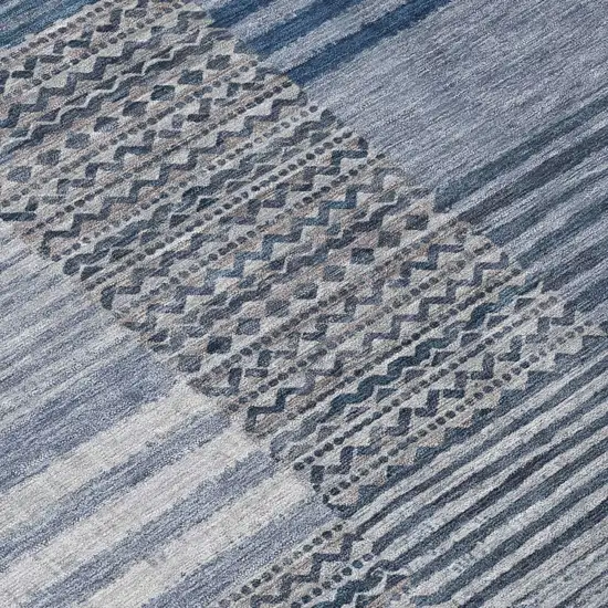 Blue And Gray Striped Washable Indoor Outdoor Area Rug Photo 6