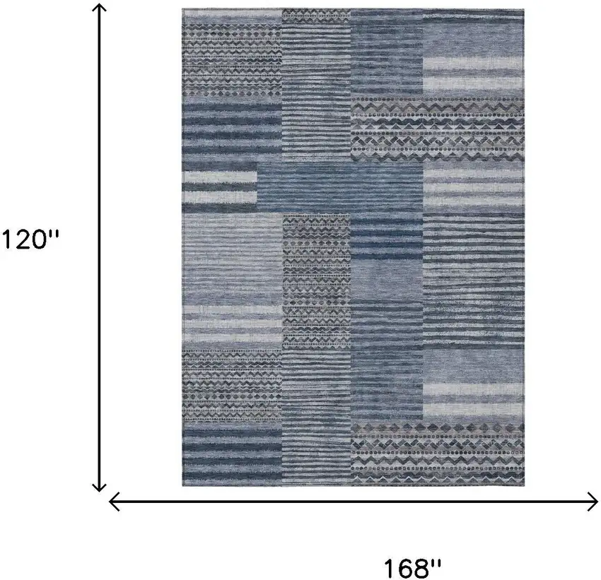 Blue And Gray Striped Washable Indoor Outdoor Area Rug Photo 7
