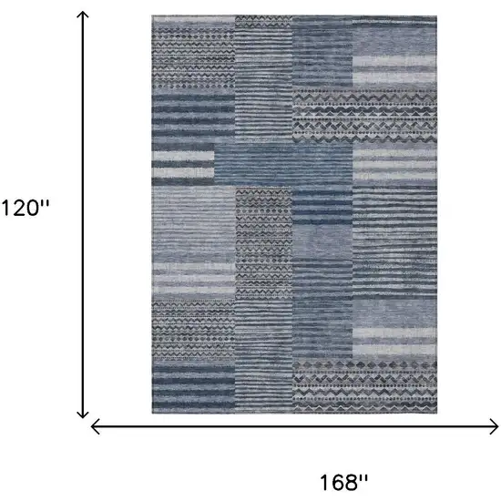 Blue And Gray Striped Washable Indoor Outdoor Area Rug Photo 7