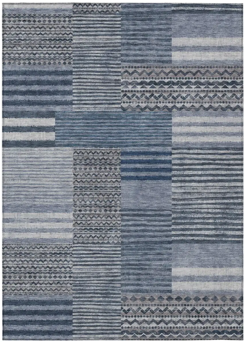 Blue And Gray Striped Washable Indoor Outdoor Area Rug Photo 2