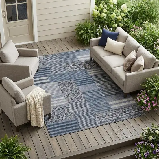 Blue And Gray Striped Washable Indoor Outdoor Area Rug Photo 1