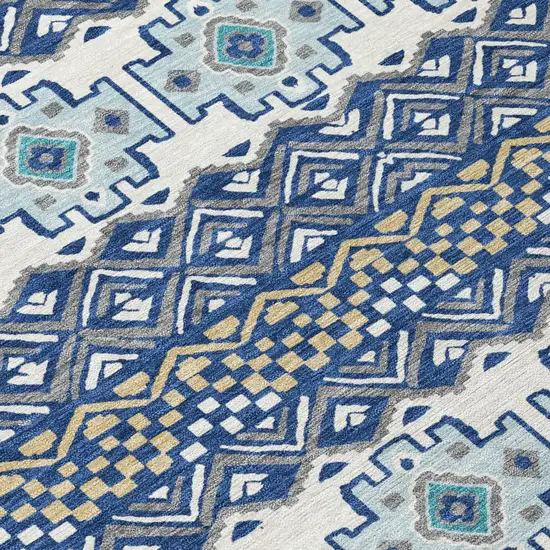 Blue And Gray Striped Washable Indoor Outdoor Area Rug Photo 4