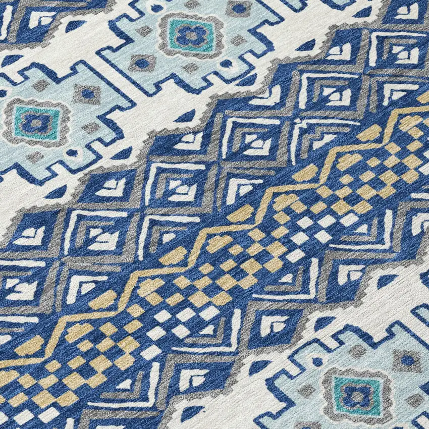 Blue And Gray Striped Washable Indoor Outdoor Area Rug Photo 4