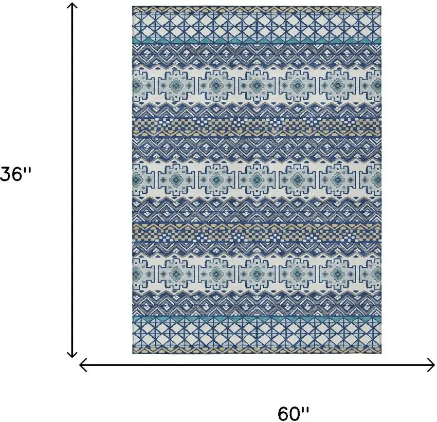 Blue And Gray Striped Washable Indoor Outdoor Area Rug Photo 5