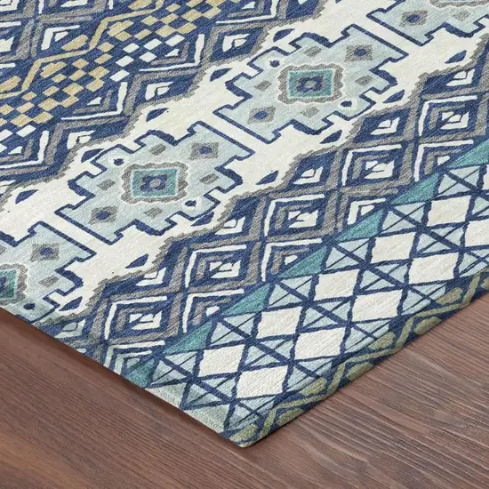 Blue And Gray Striped Washable Indoor Outdoor Area Rug Photo 3