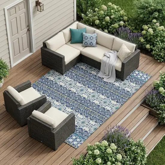 Blue And Gray Striped Washable Indoor Outdoor Area Rug Photo 1