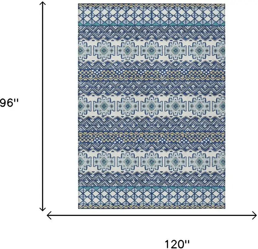 Blue And Gray Striped Washable Indoor Outdoor Area Rug Photo 5