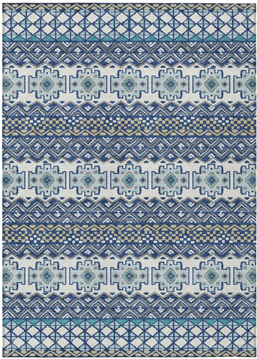 Blue And Gray Striped Washable Indoor Outdoor Area Rug Photo 2