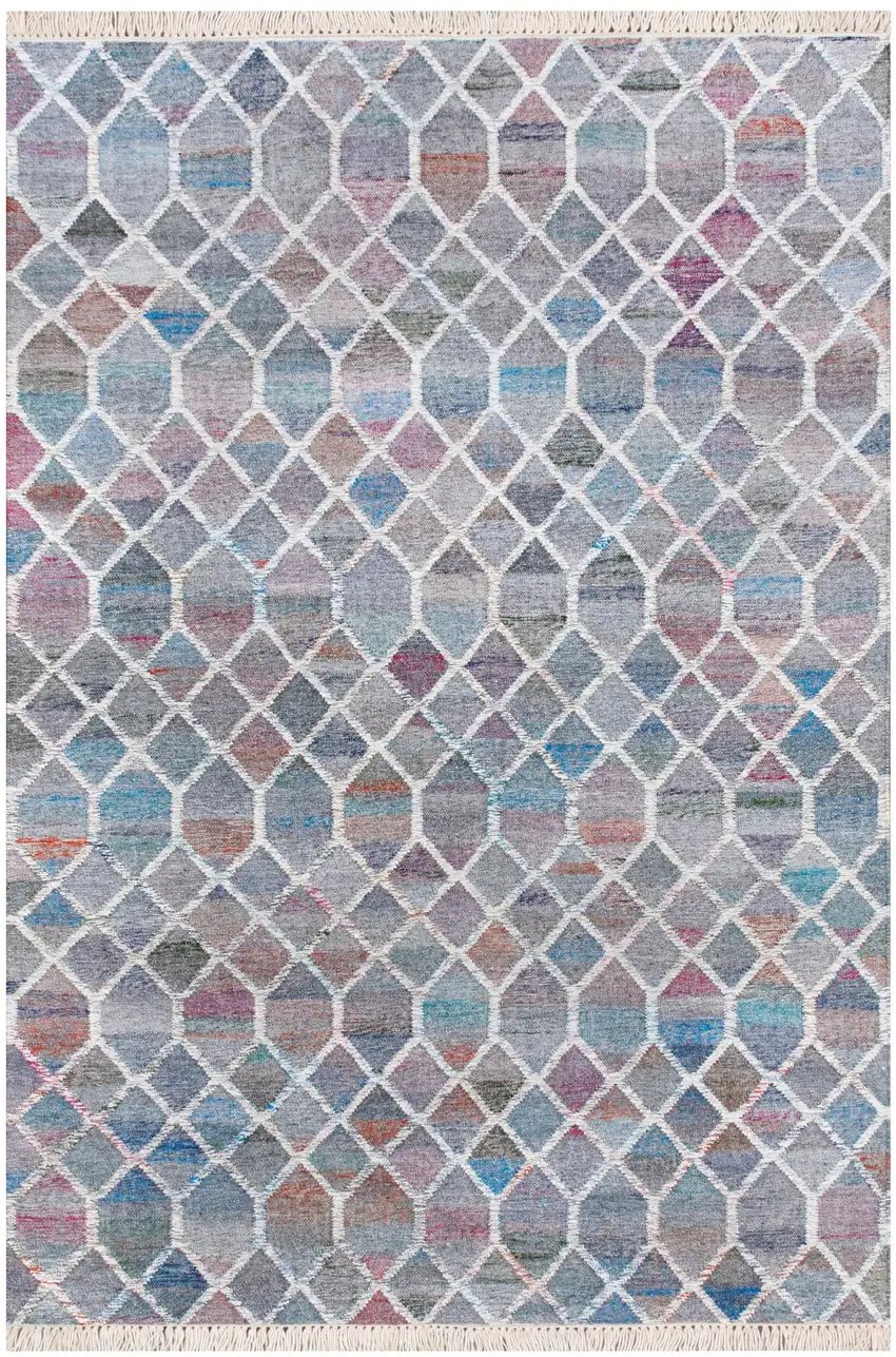 Blue And Gray Trellis Hand Woven Area Rug Photo 2