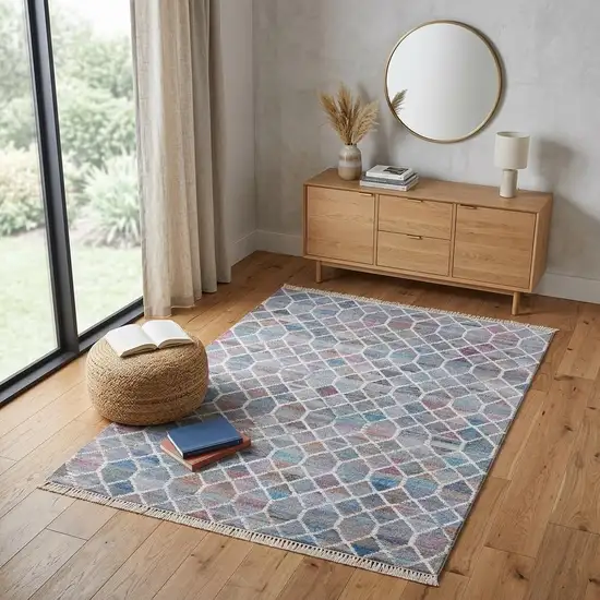 Blue And Gray Trellis Hand Woven Area Rug Photo 1
