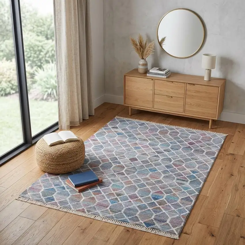 Blue And Gray Trellis Hand Woven Area Rug Photo 1