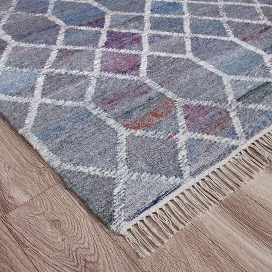Blue And Gray Trellis Hand Woven Area Rug Photo 3