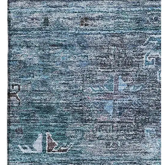 Blue And Gray Tribal Washable Area Rug With UV Protection Photo 5