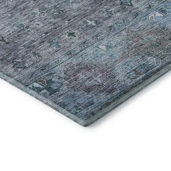 Blue And Gray Tribal Washable Area Rug With UV Protection Photo 8